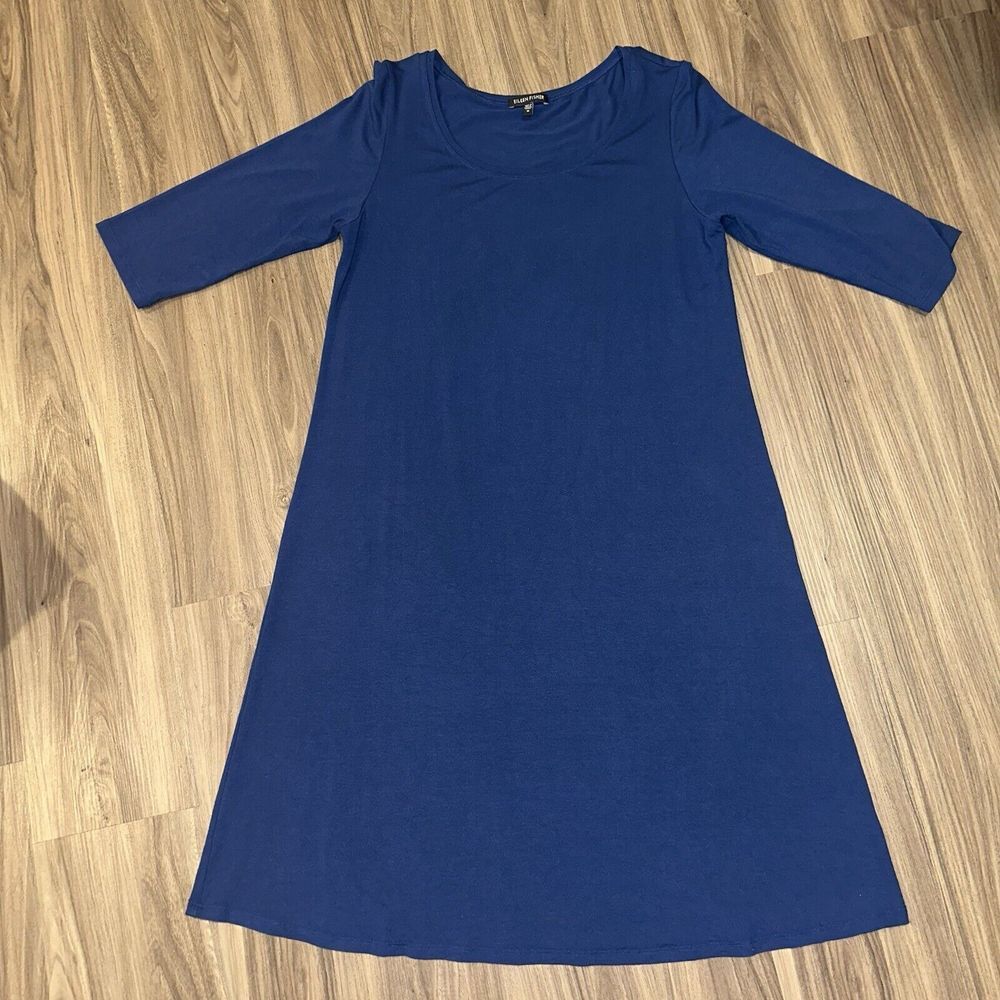 Eileen Fisher Rayon‎ Medium Navy Dress Made In USA Quarter Length Sleeves